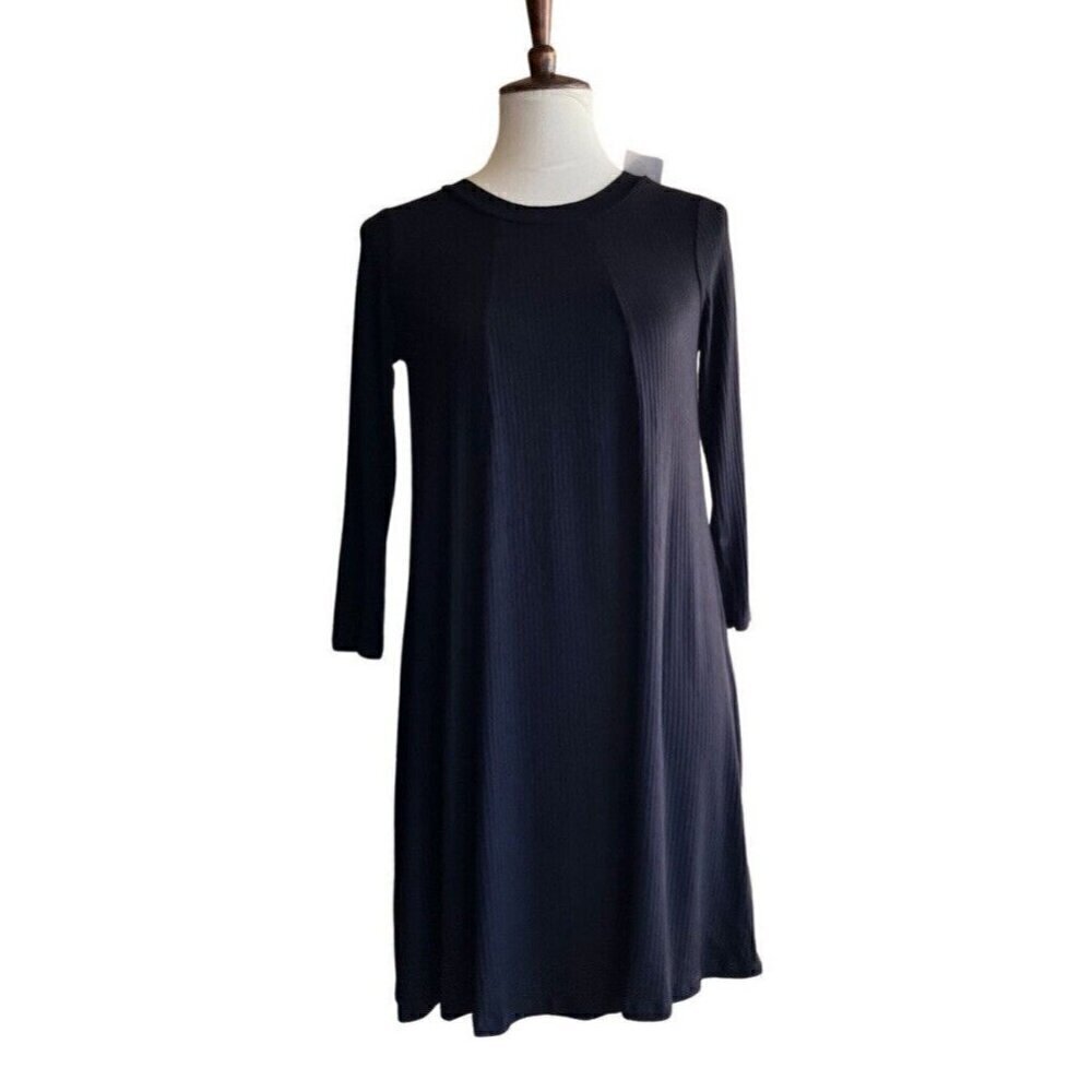 Lush Women's 'Leah' Knit Shift Keyhole Pleated Dress Size Small Black
